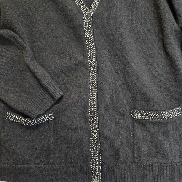 Talbots Lambswool Angora Black V-neck Cardigan Sweater Sz PL Classic - Picture 3 of 12